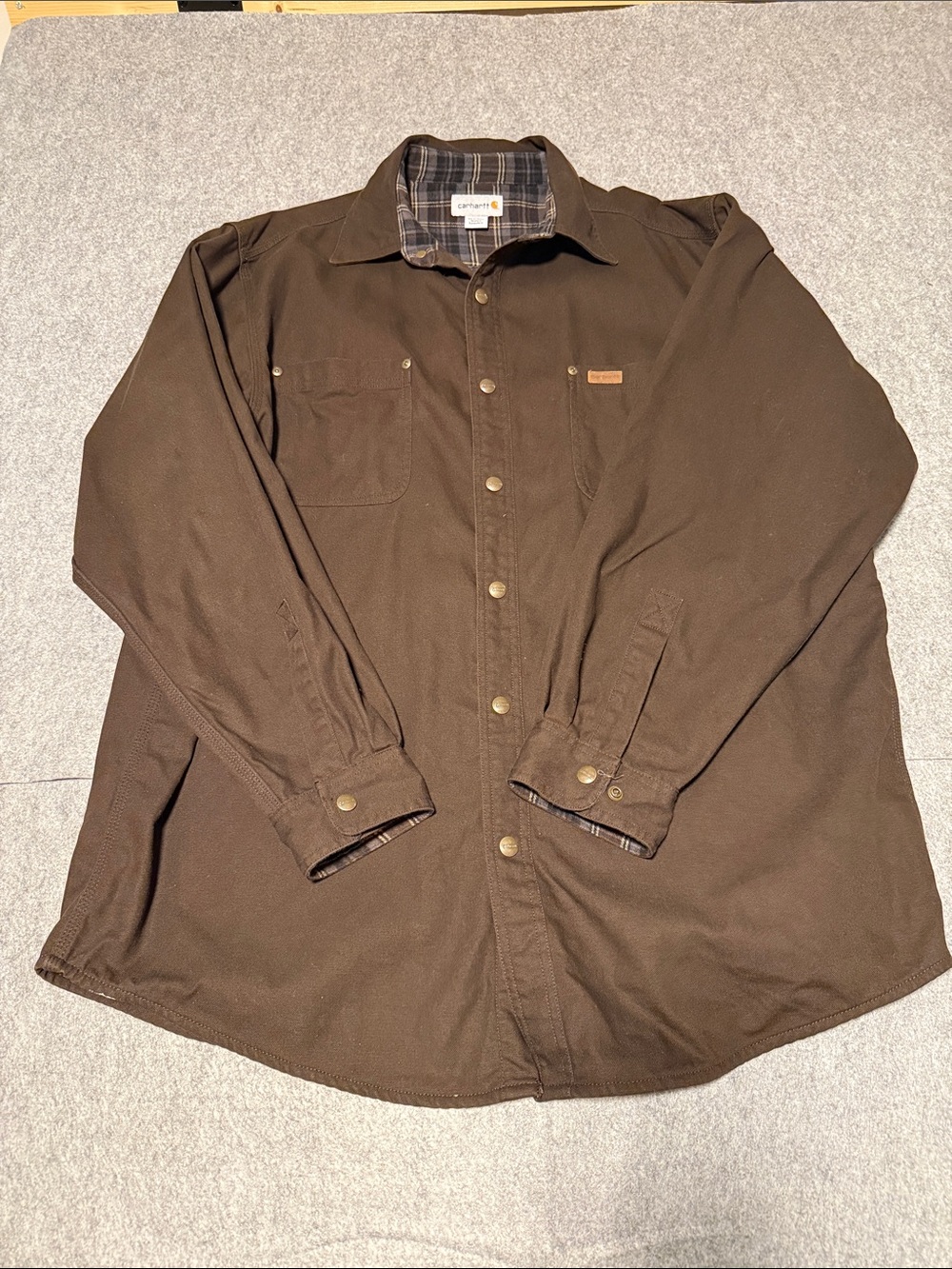 Vintage/Discontinued Carhartt Brown Fleece Lined Work Shirt Jacket 100% Cotton